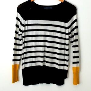H&M Find Long Sleeve Black White Stripe With Yellow Cuffs